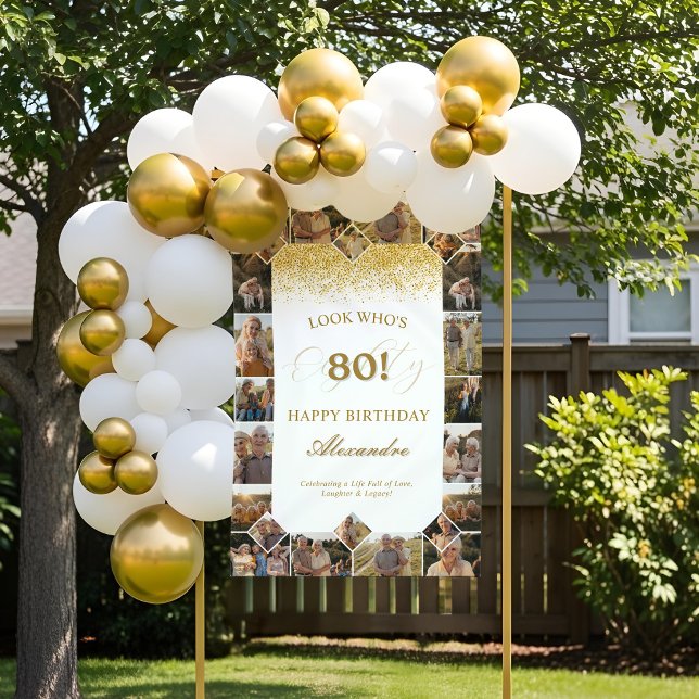 Lona Happy Birthday Cheers To 80 Years Photo Collage (Happy Birthday Cheers To 80 Years Photo Collage Banner)