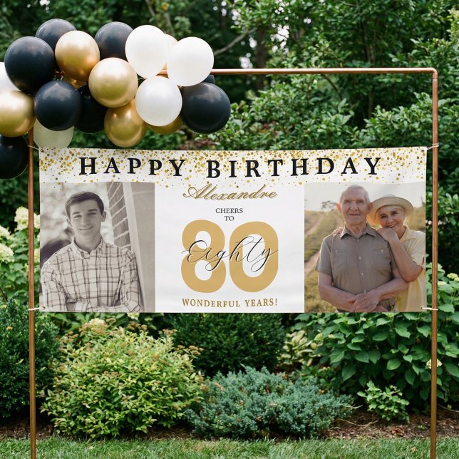 Lona Happy Birthday Cheers To 80 Years Photo Then & Now (Happy Birthday Cheers To 80 Years Photo Then & Now Banner)