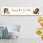 Lona Happy Birthday Glitter 2 Photos Any Age Extra Long<br><div class="desc">Celebrate a big birthday with this banner featuring 2photos of the birthday girl/boy, 2 custom text headlines, all set against a white background accented with faux gold glitter confetti sparkles. Fun and festive perfect for any birthday celebration. (This is an extra long banner - check out our collection below for...</div>