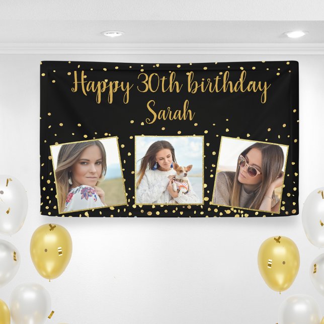 Lona Happy Birthday Gold Glitter Photos Any Year Custom (Subido por el creador)