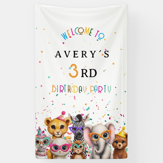 Lona HAPPY BIRTHDAY! Zoo Kids Birthday  (Vertical)