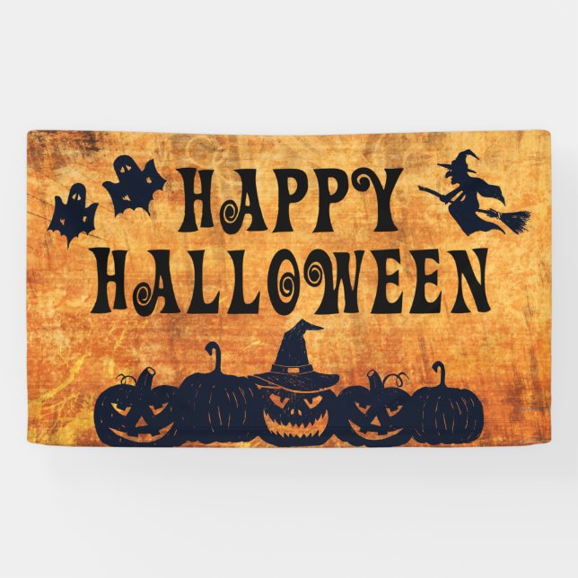 Lona HAPPY HALLOWEEN Fantasma Calabazas de Brujas (Horizontal)