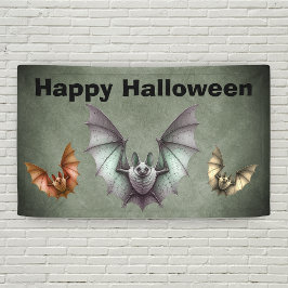 Lona Happy Halloween Flying Creepy Bats Grunge Grey