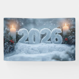 Lona happy new year 2026 snowy candle banner