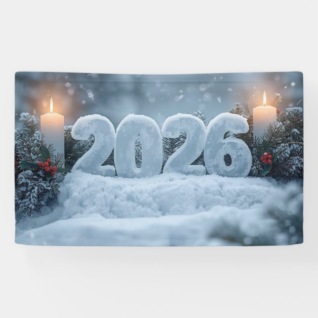 Lona happy new year 2026 snowy candle banner (Horizontal)
