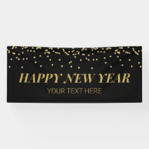 Happy New Year banner gold and black