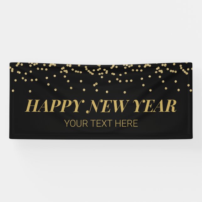 Lona Happy New Year banner gold and black (Horizontal)