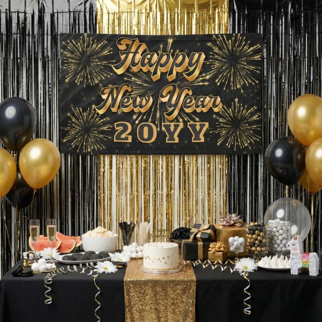 Lona Happy New Year Simple Black And Gold Party  (Subido por el creador)