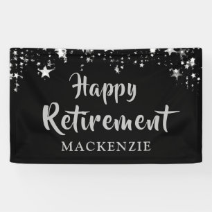 Lona HAPPY RETIREMENT Personalizado Black Silver Stars