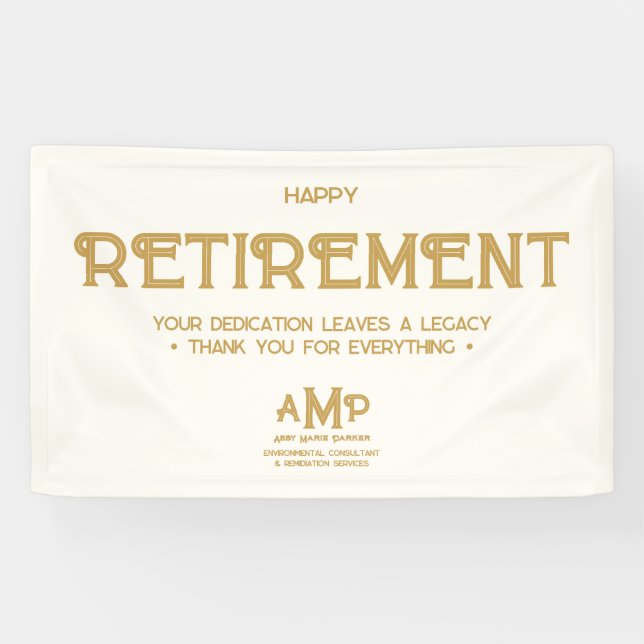 Lona Happy Retirement White and Gold Monogram (Horizontal)