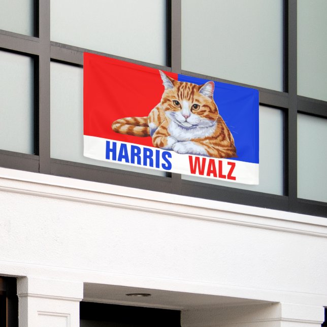 Lona Harris Walz 2024 Obviamente Cat Red Blue (Edificio exterior)