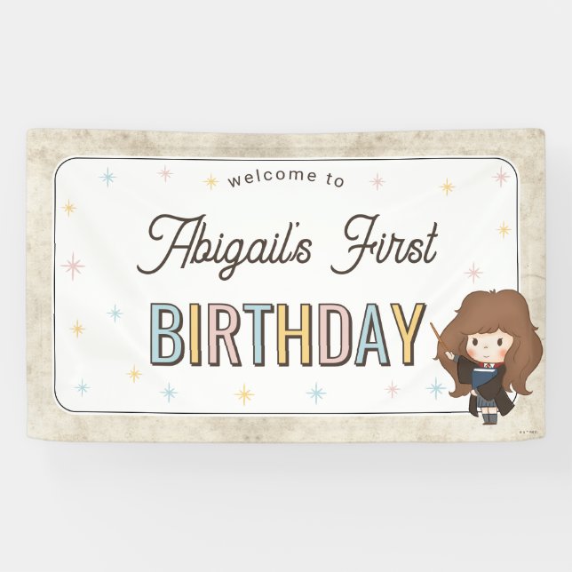 Lona Harry Potter Chibi Hermione Mago Cumpleaños (Horizontal)