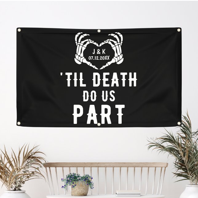 Lona Hasta que la muerte nos haga el Boda del esqueleto (Til Death Do Us Part Skeleton Wedding Personalized Banner
)