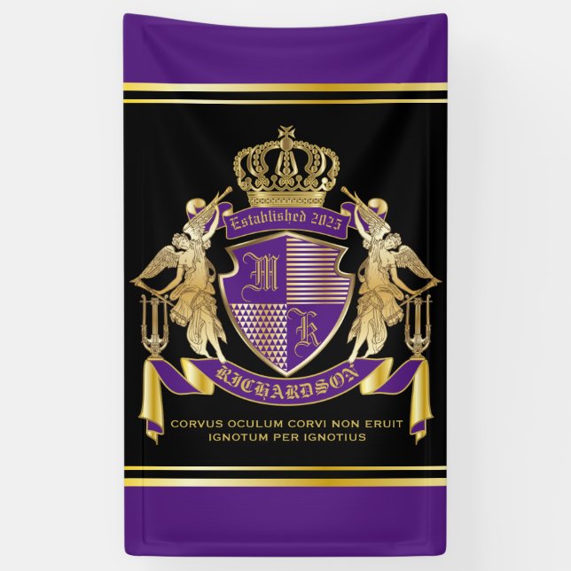 Lona Haz tu escudo de armas, emblema malva Angel de oro (Vertical)