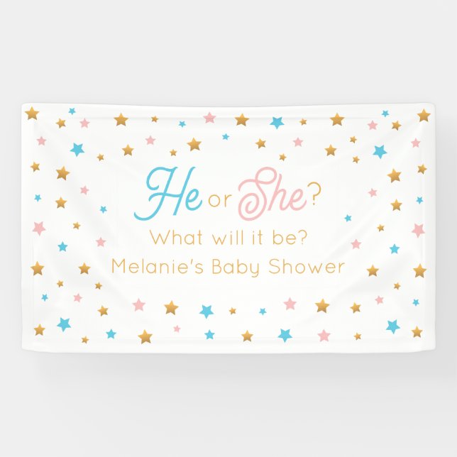 Lona He or She Stars Gender Reveal backdrop (Horizontal)