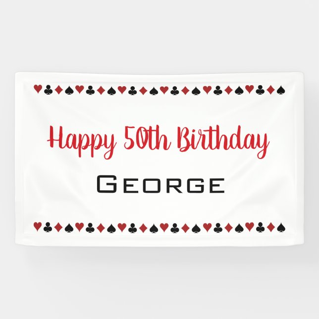 Lona Heart Diamond Spade Club Casino Cumpleaños (Horizontal)