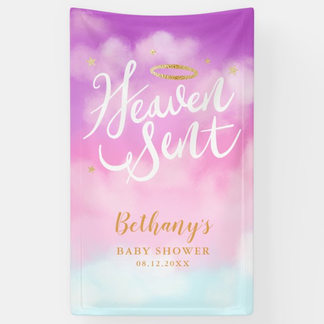 Lona Heaven Sent Gold Halo Baby Shower Pink (Vertical)
