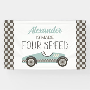 Lona Hecho Banner Cumpleaños 4 Años Coche de Carreras A