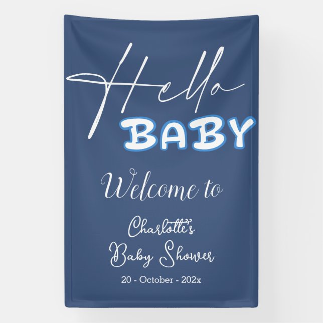 Lona Hello Baby Elegant Dark Blue Baby Shower (Vertical)