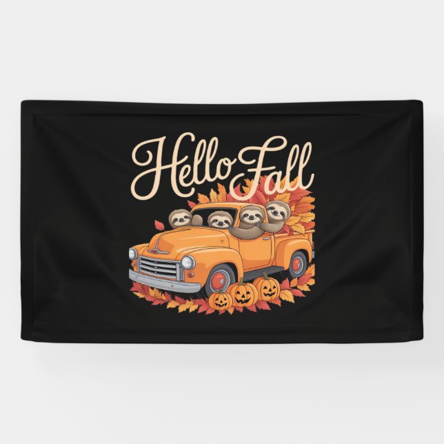 Lona Hello Fall Funny Slony Sloth Halloween pumkin Clas (Horizontal)