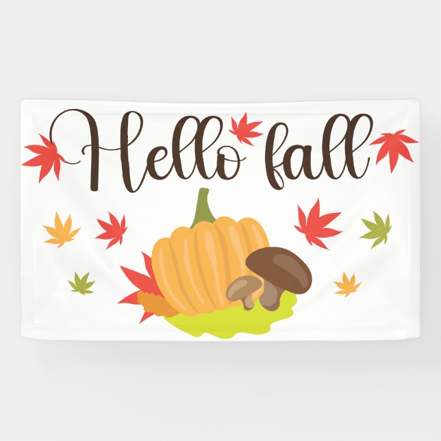 Lona Hello Fall Pumpkin and Mushrooms Autumn  (Horizontal)