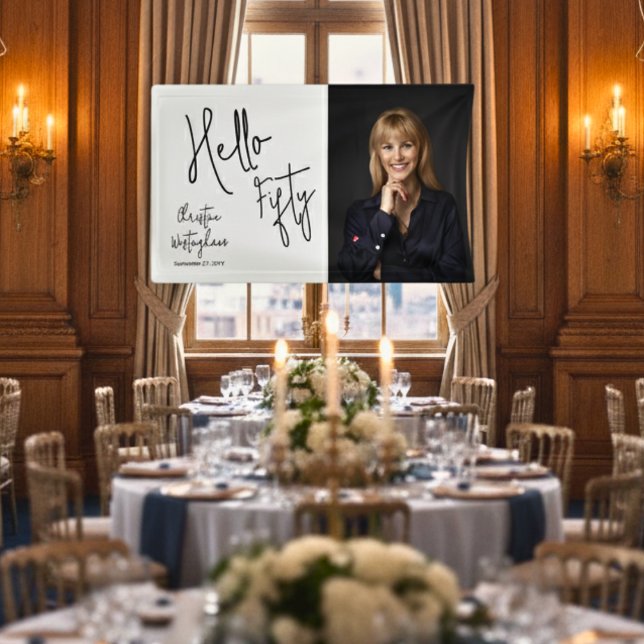 Lona Hello Fifty Photo Script 50th Birthday Party (Subido por el creador)