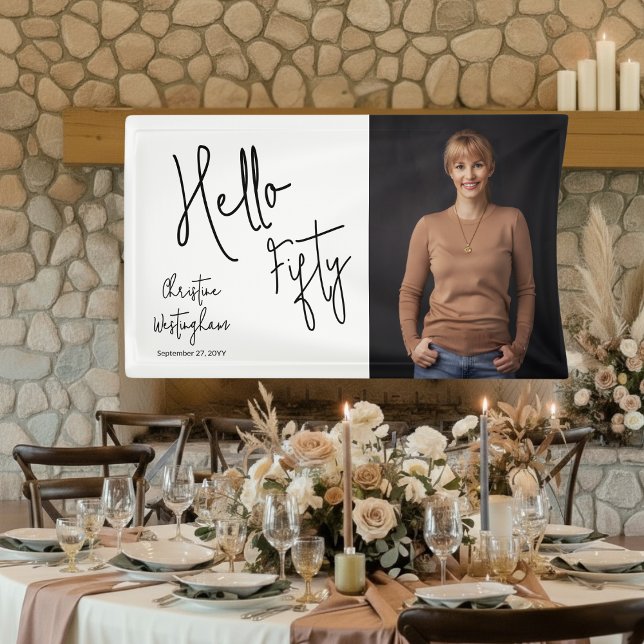 Lona Hello Fifty Photo Script 50th Birthday Party (Subido por el creador)