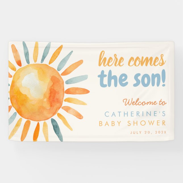 Lona Here Comes the SON Boho Baby Shower Banner (Horizontal)