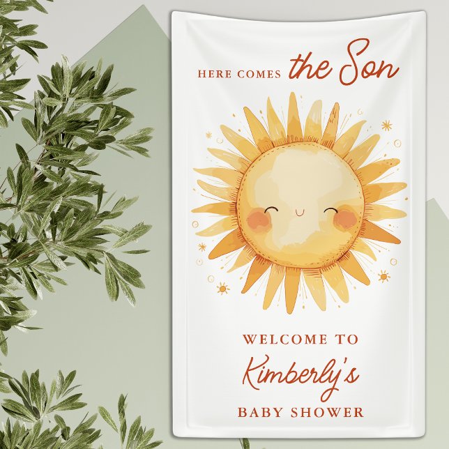 Lona Here Comes The Son Boho Cute Baby Shower Welcome (Subido por el creador)