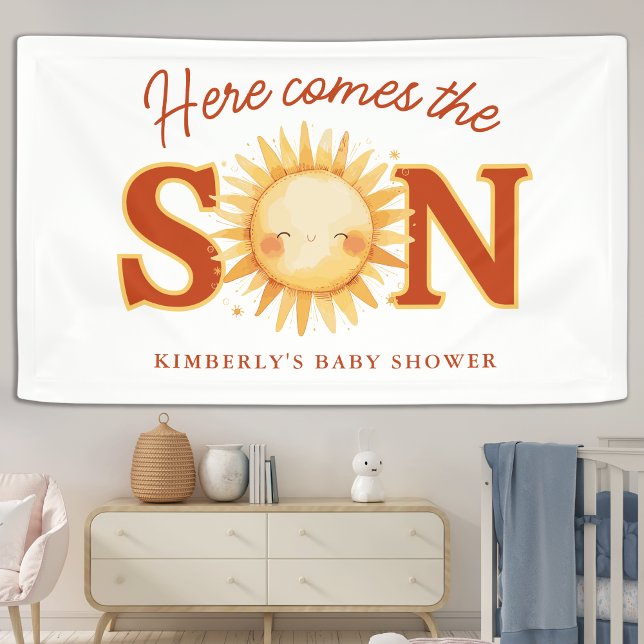 Lona Here Comes The Son Sunshine Boho Boy Baby Shower (Subido por el creador)