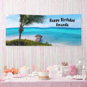 Lona Hermosa Playa Tropical Breezy Cumpleaños Palma