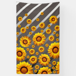 Lona Hermosas flores amarillas sobre rayas grises y pla