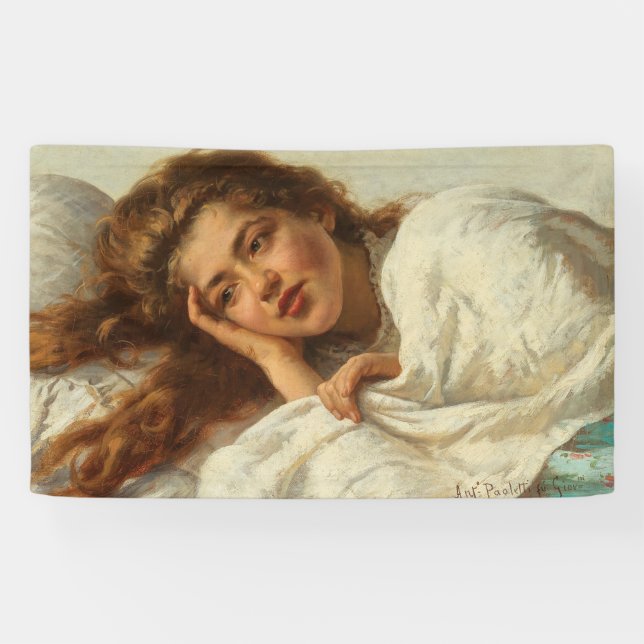 Lona Hermoso Chica en cama con pelo rojo (Horizontal)