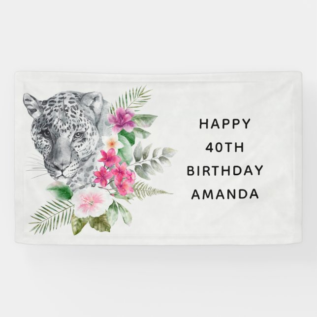 Lona Hermoso Leopard Head Exótico Cumpleaños (Horizontal)