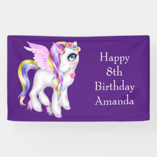 Lona Hermoso unicornio con cumpleaños Rainbow Mane