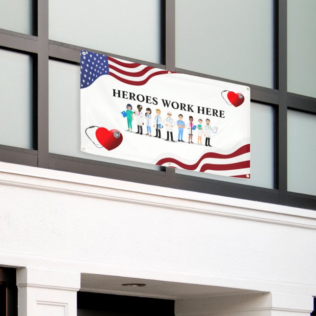 Lona Héroes personalizares Trabajan Aquí Personal Icono (Edificio exterior)