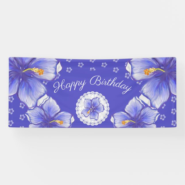 Lona Hibiscus & lace BLUE (Horizontal)