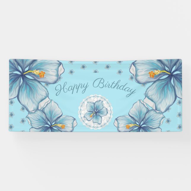 Lona Hibiscus & lace TURQUOISE (Horizontal)