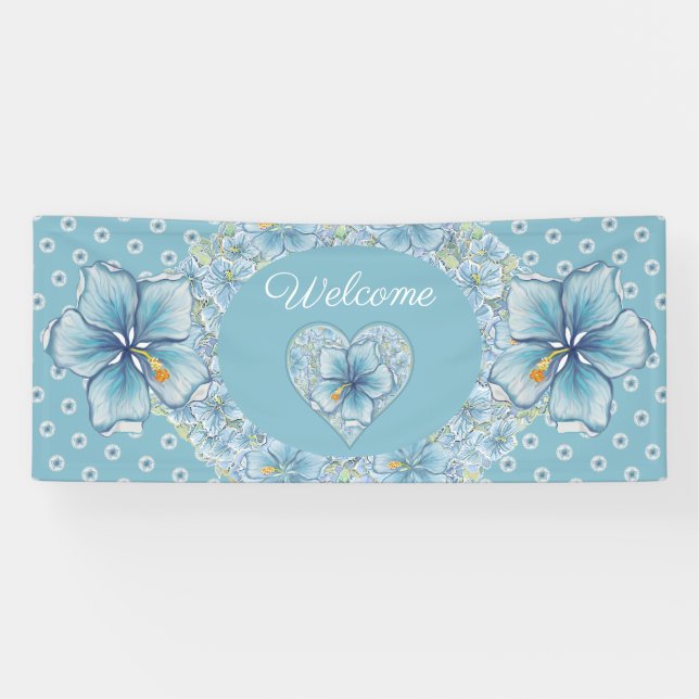 Lona Hibiscus & lace TURQUOISE (Horizontal)