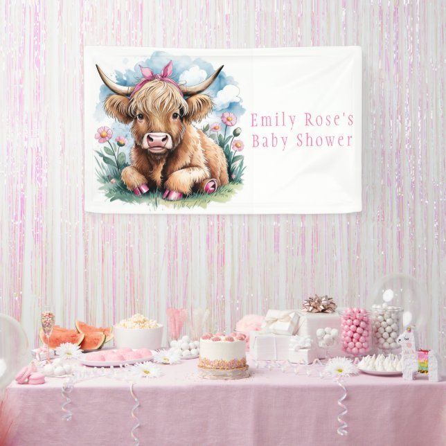 Lona Highland Cow Baby Shower Bliss Chica (Fiesta)