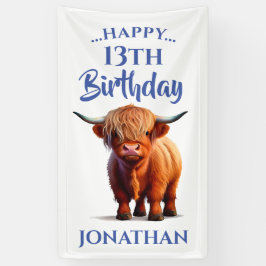 Lona Highland Cow Blue Happy Birday