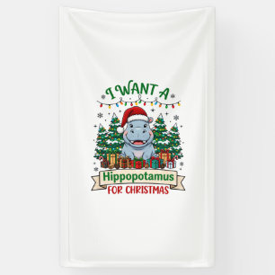 Lona Hipopótamo Navidad Hipopótamo Sombrero Santa Árbol