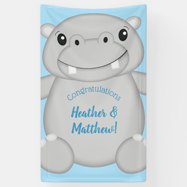 Lona Hippo Baby Shower Blue (Vertical)