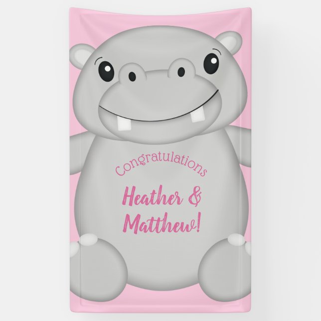 Lona Hippo Baby Shower Pink (Vertical)