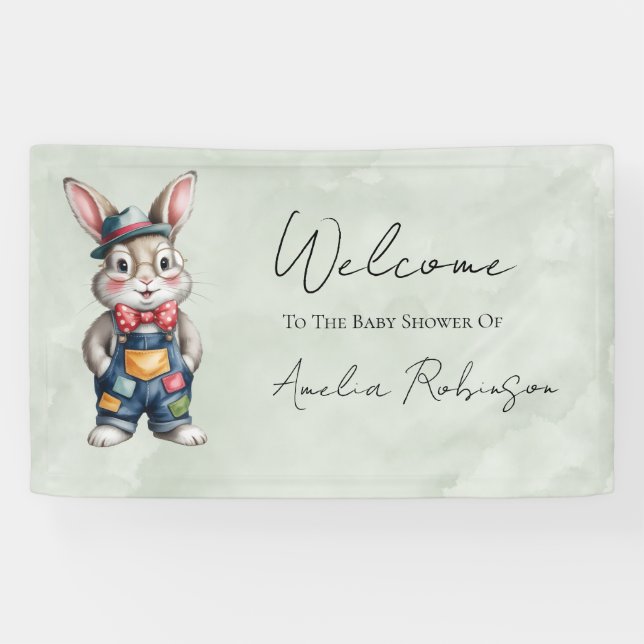 Lona Hipster Bunny Boy Baby Shower Gift Welcome Sign  (Horizontal)