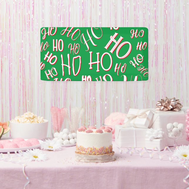 Lona HO HO HO Navidades de texto patrón de texto rojo b (Fiesta)