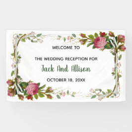 Lona Hojas verdes florales Minimalistas rosa editables