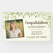 Hojas verdes y bienvenida a la graduación de fotos