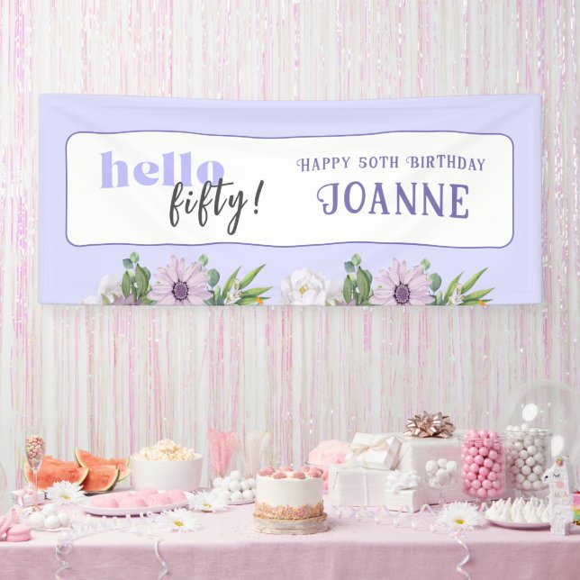 Lona Hola Cincuenta, año Personalizado y nombre Delicat (Fiesta)