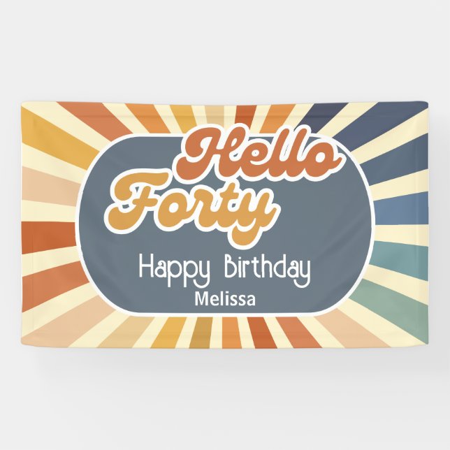 Lona Hola Cuarenta Retro Sun Groovy Wave Cumpleaños (Horizontal)